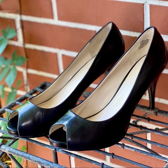 NINE WEST | Genuine Leather | KELSYO| Black Stiletto Peep Toe Heels - Picture 2 of 6
